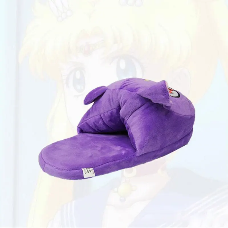 B-cat-shoes Kawaii Moon Luna/тапочки с котом из мультфильма; фиолетовая обувь в стиле моряка; плюшевые тапочки с забавными животными для женщин и девочек; зимняя домашняя одежда - Цвет: B-cat-shoes