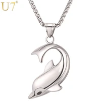 u7 dolphin necklace silver color stainless steel pendant chain for women gift lovely cute animal charm jewelry 2017 hot p1037