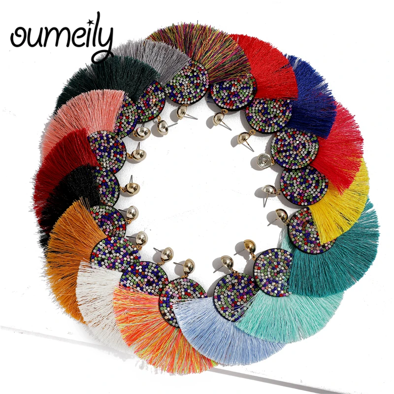 OUMEILY желтые серьги с бахромой для женщин украшенные бисером Boho 2018 модные длинные