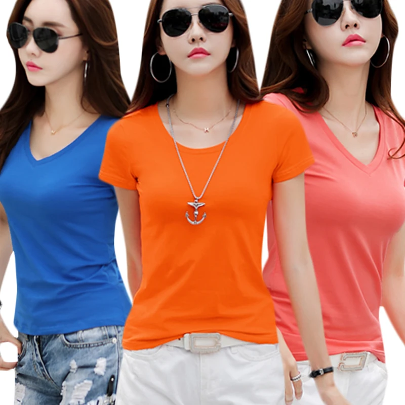 95% хлопок летняя футболка Femme 2019 модные футболки для Для женщин Тверды | Женская
