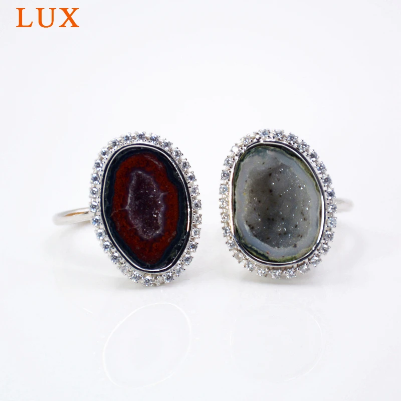 LUXjewelry 925 пробы Серебряное кольцо Geode Tabasco ювелирные изделия из Жеода CZ проложить