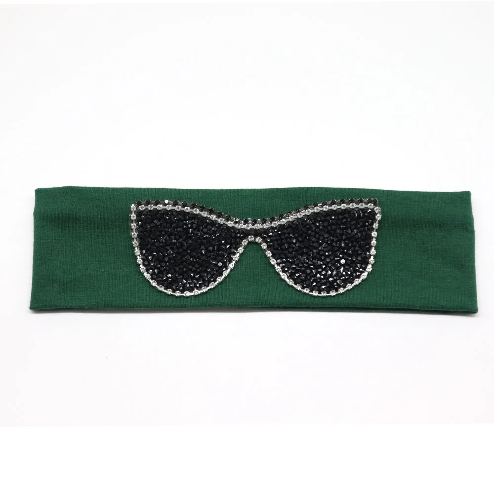 Dark Green Black 5,5 см Девушки Солнцезащитные очки повязки на голову Летняя мода стразы эластичная повязка на голову для девочек Дети хлопок повязки аксессуары для волос - Цвет: Dark Green Black