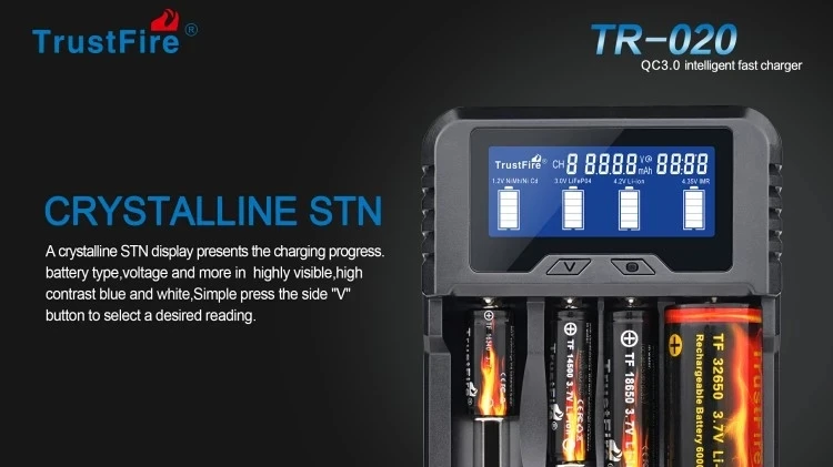 TrustFire TR-020 Quick Charger3.0 USB QC3.0 Smart ChargerSet 18650/26650/32650