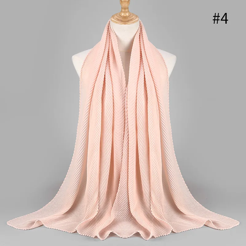 color4 peach Модный плиссированный Макси-шарф хиджаб с морщинами, элегантная шаль, Простой макси мусульманский хиджаб, женские морщинистые шарфы, шали, мягкий глушитель, 1 шт - Цвет: color4 peach