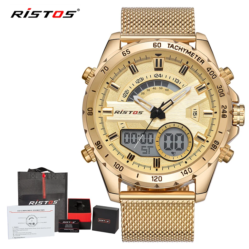 2018 RISTOS мужские цифровые наручные часы с хронографом многофункциональные
