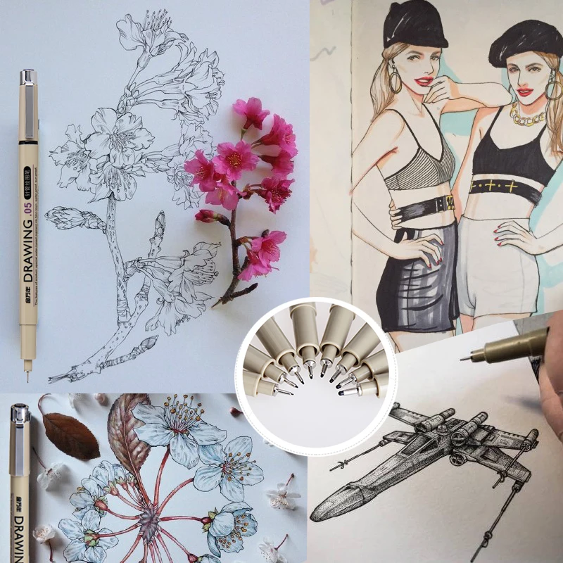 Знать 8 шт Pigma Микрон эскиз черные чернила маркер ручка технический график тонкая