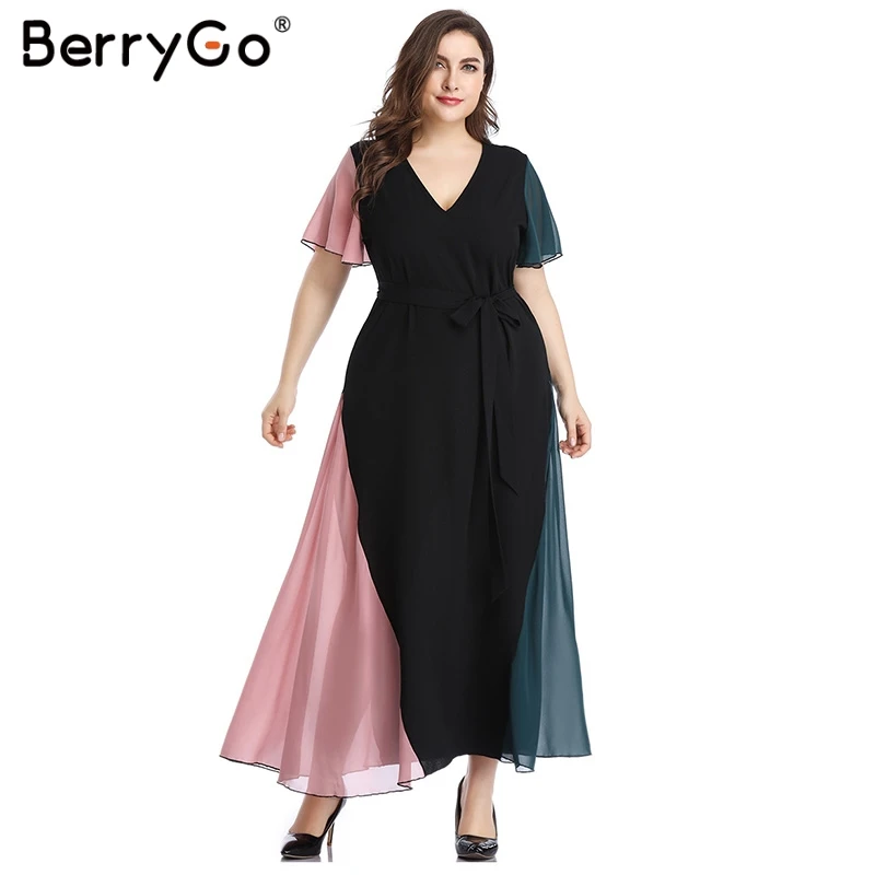 Женское длинное платье с глубоким v образным вырезом BerryGo вечернее большого