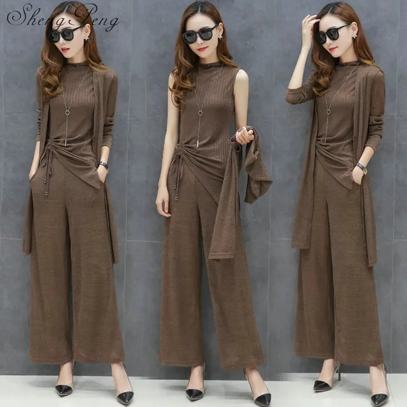 Новинка 2018 Осенний брючный костюм элегантный женский однотонный Кардиган с