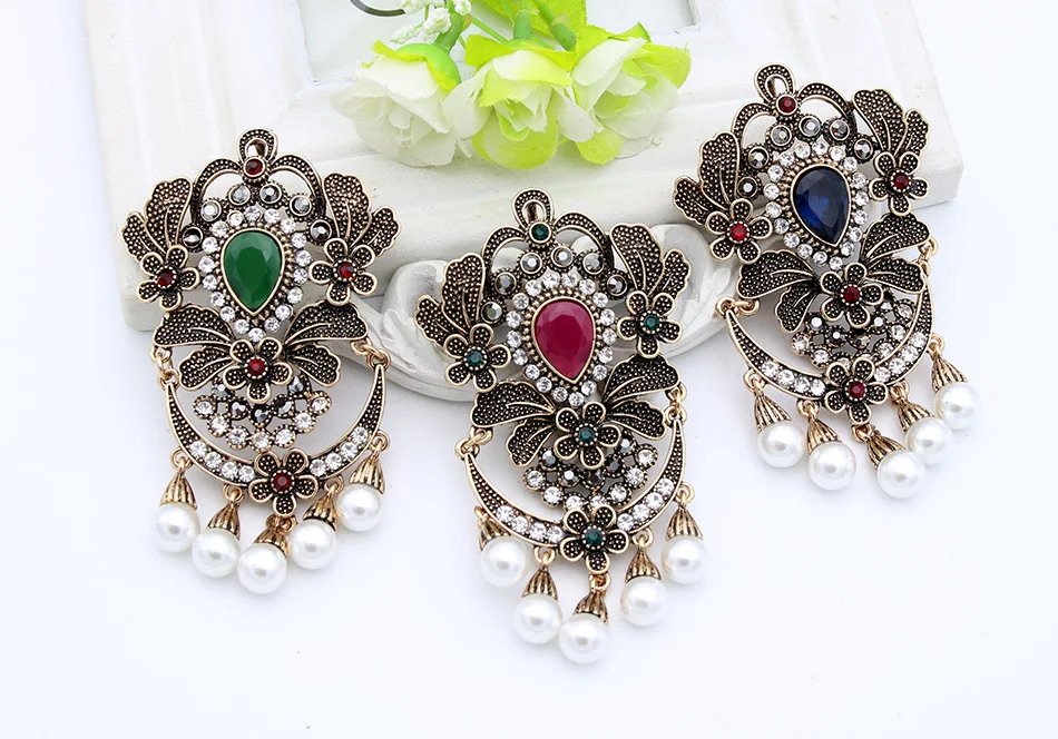 Изысканная индийская женская большая брошь из смолы с имитацией жемчуга булавка