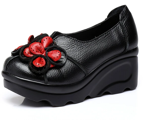 2018 г. весенняя женская обувь удобная на танкетке ручной работы из натуральной