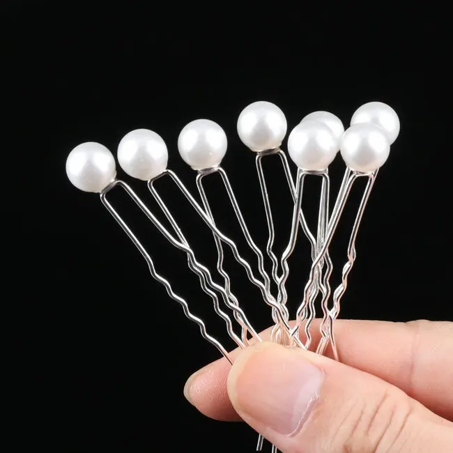 pearl white 10 шт./лот,, модные свадебные шпильки заколка для волос для женщин, свадебная заколка для волос с кристаллами, жемчугом и цветком, украшение для волос для девушек - Окраска металла: pearl white