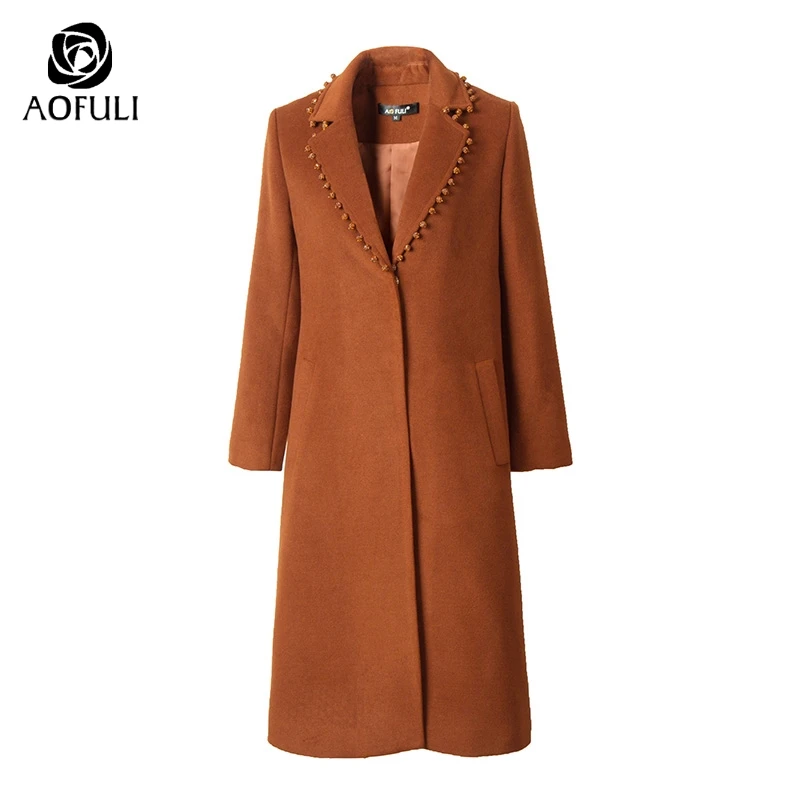 AOFULI S-4xl 5xl Женское шерстяное пальто X-long зимнее длинное с длинными рукавами и