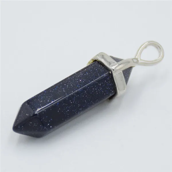 Blue Sand Натуральный камень тигровый глаз фиолетовый кристалл кварца кулон шестиугольная колонна столб биконус граненый шарик подвеска маятник подвески - Окраска металла: Blue Sand