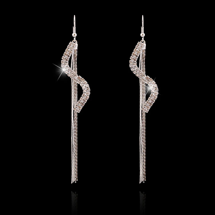 Женская мода S-shape длинные кисточки горный хрусталь Крюк мотаться линейный