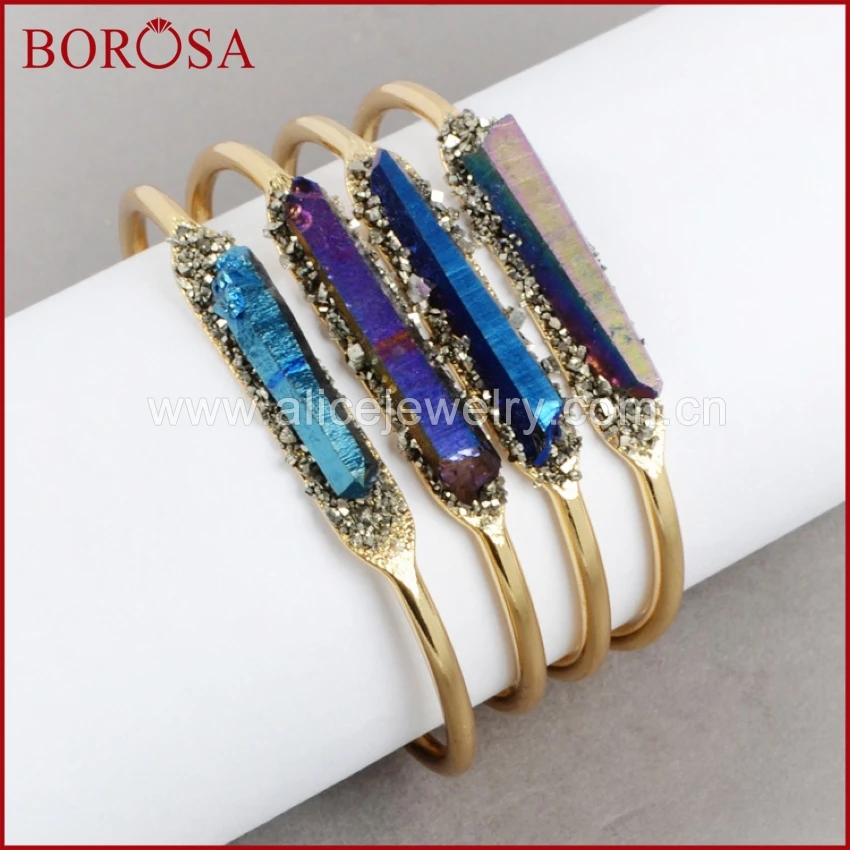 Очаровательный браслет BOROSA с друзой золотого цвета радужная аура титановая