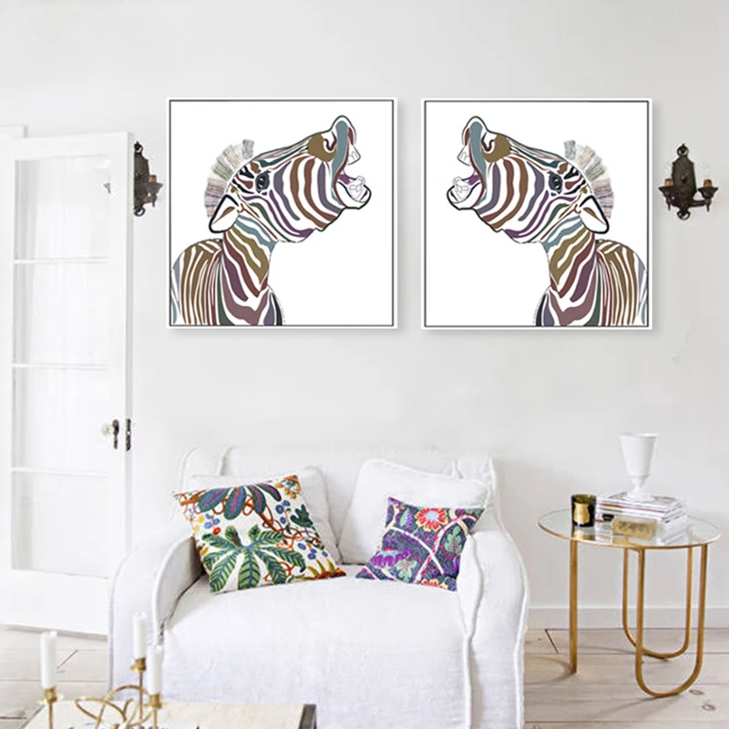 Цветная Зебра поп арт Стиль росписи скандинавский в стиле минимализма Холст