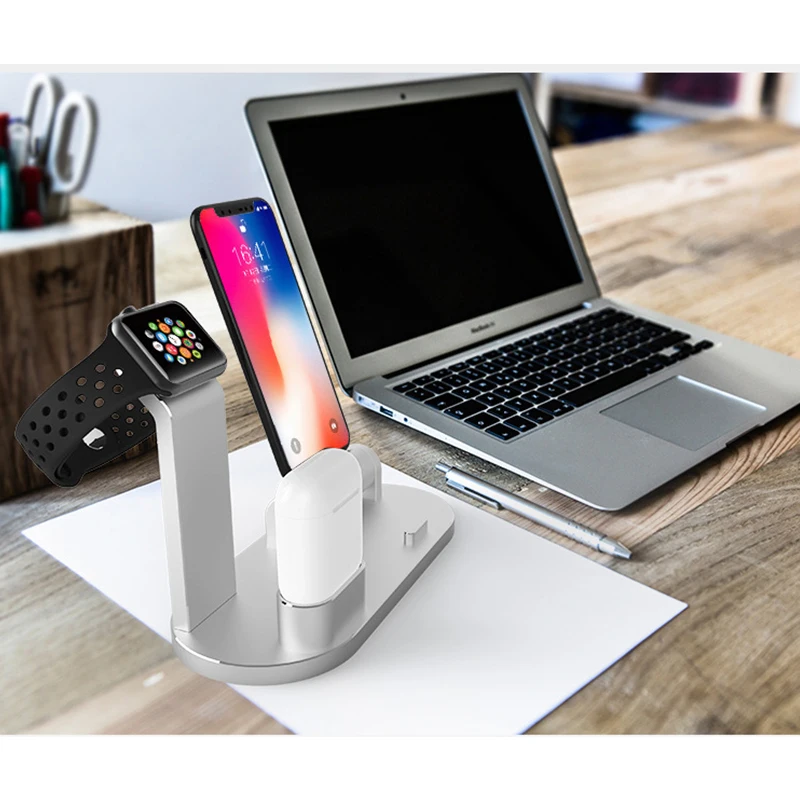 3 в 1 Беспроводные наушники сплав Подставка для зарядки для Apple Watch для AirPods зарядная станция быстрое зарядное устройство для iPhone X/8 8 plus