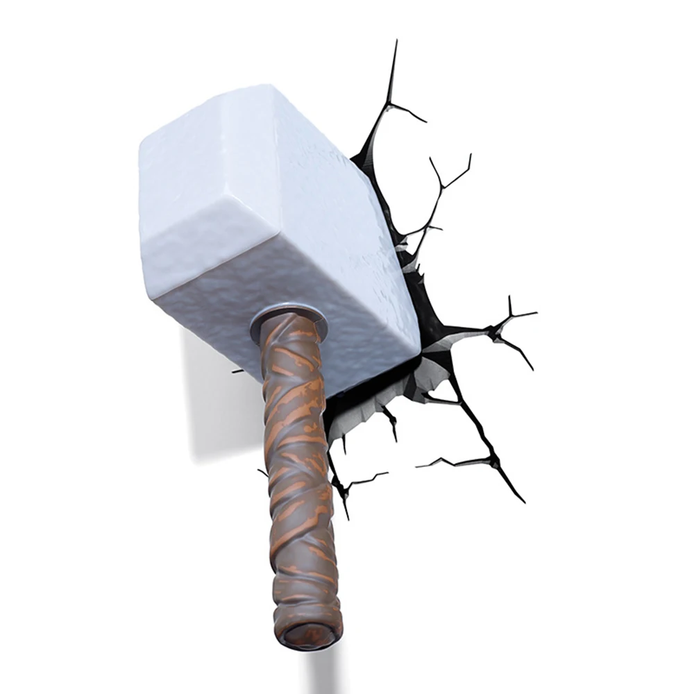 GUXEN Marvel Hammer 3D Night light Amazing Creative Sticker for bed lights iron lamp led avengers wall deco lighting | Лампы и