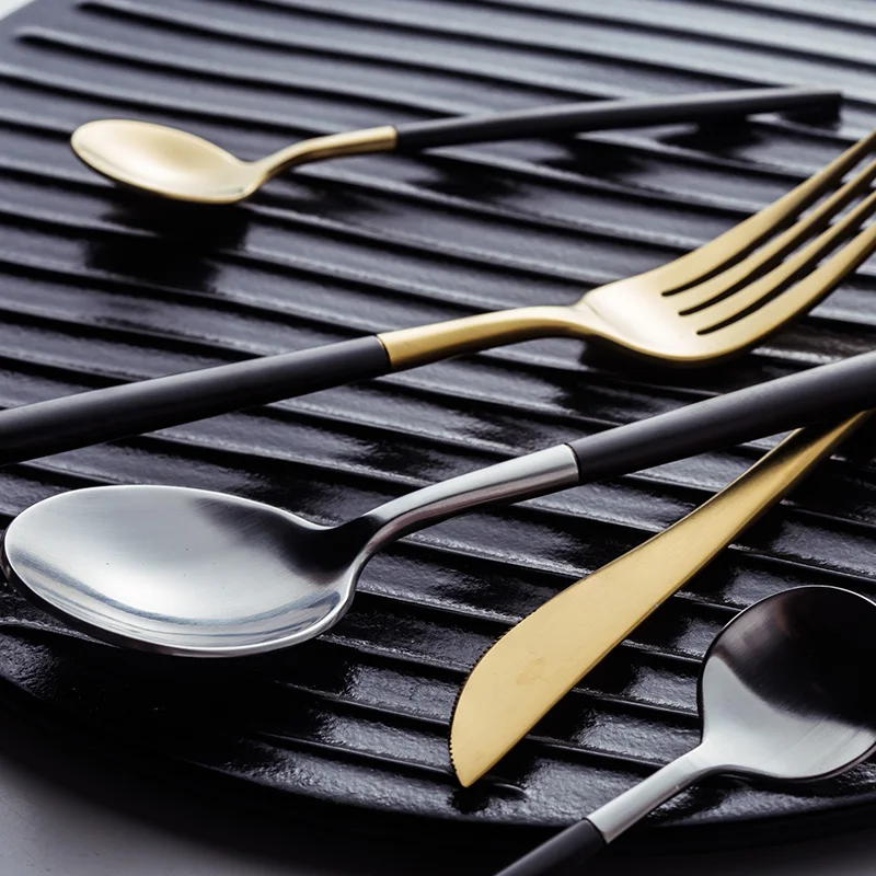 Роскошные 304 столовые приборы из нержавеющей стали золотые набор посуды вилка