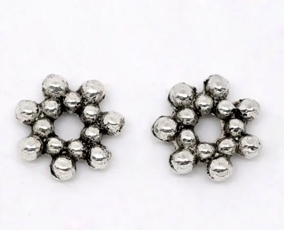 DoreenBeads цинковый металлический сплав вставка бусины в виде цветка античный серебряный цвет около 6,5 мм x 6,5 мм, Отверстие: Около 1,5 мм, 55 шт