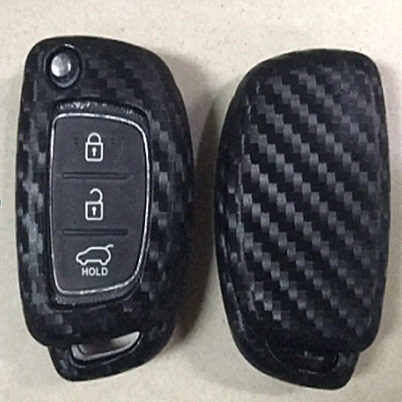 

Free Shipping Carbon fiber black Car key bag key sleeve For Hyundai Folding key 3buttons