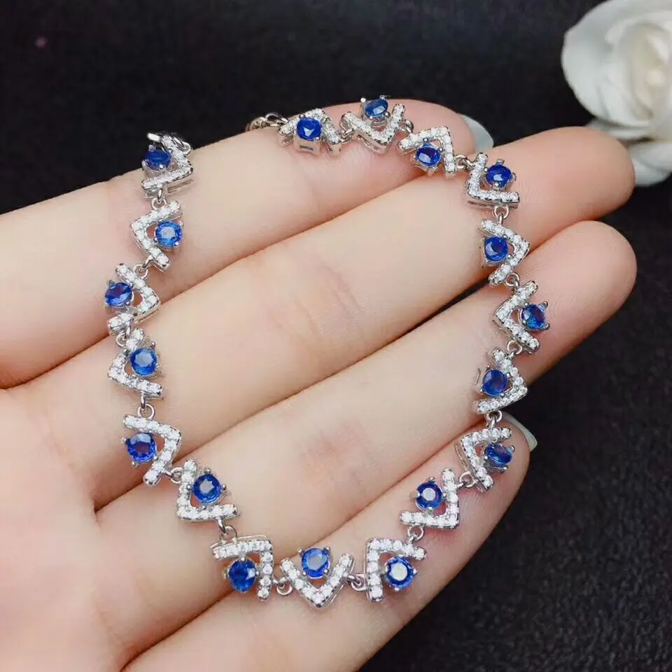 [MeiBaPJ]Real Natural Sapphire Gemstone Bracelet 925 Sterling Silver Blue Stone Bangle for Women Fine Wedding Jewelry | Украшения и