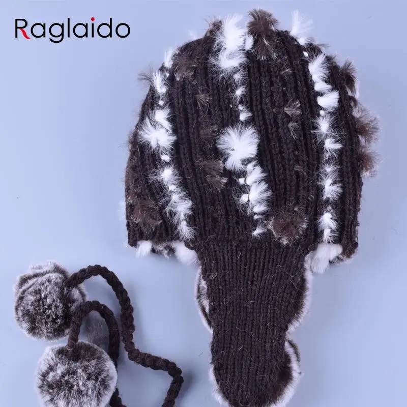 Детская шапка Raglaido зимние шапки для девочек из натурального кроличьего меха