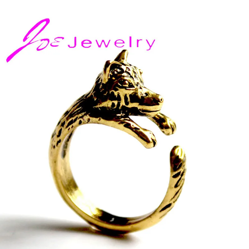 Животное кольцо Регулируемый волк модные ювелирные изделия Античное золото