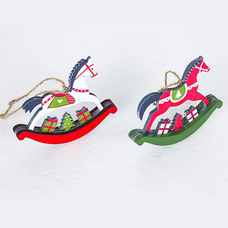 2 шт./компл. Рождество деревянный Троян подвеска с изображением лошади висит