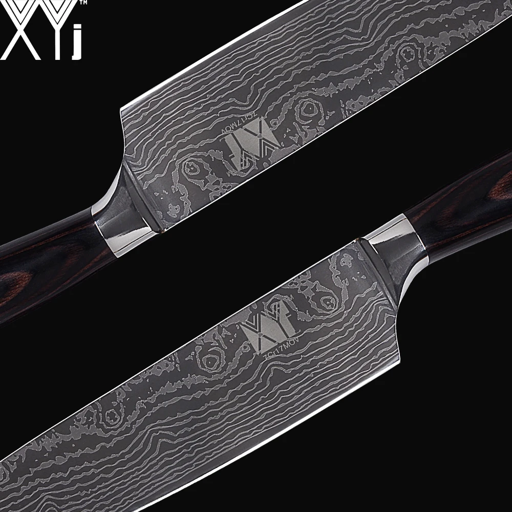 XYj Stainless Steel Kitchen Knife Damascus Veins Blade Color Wood Handle 8'' 7'' 5'' 3.5'' Cooking Knives Fish