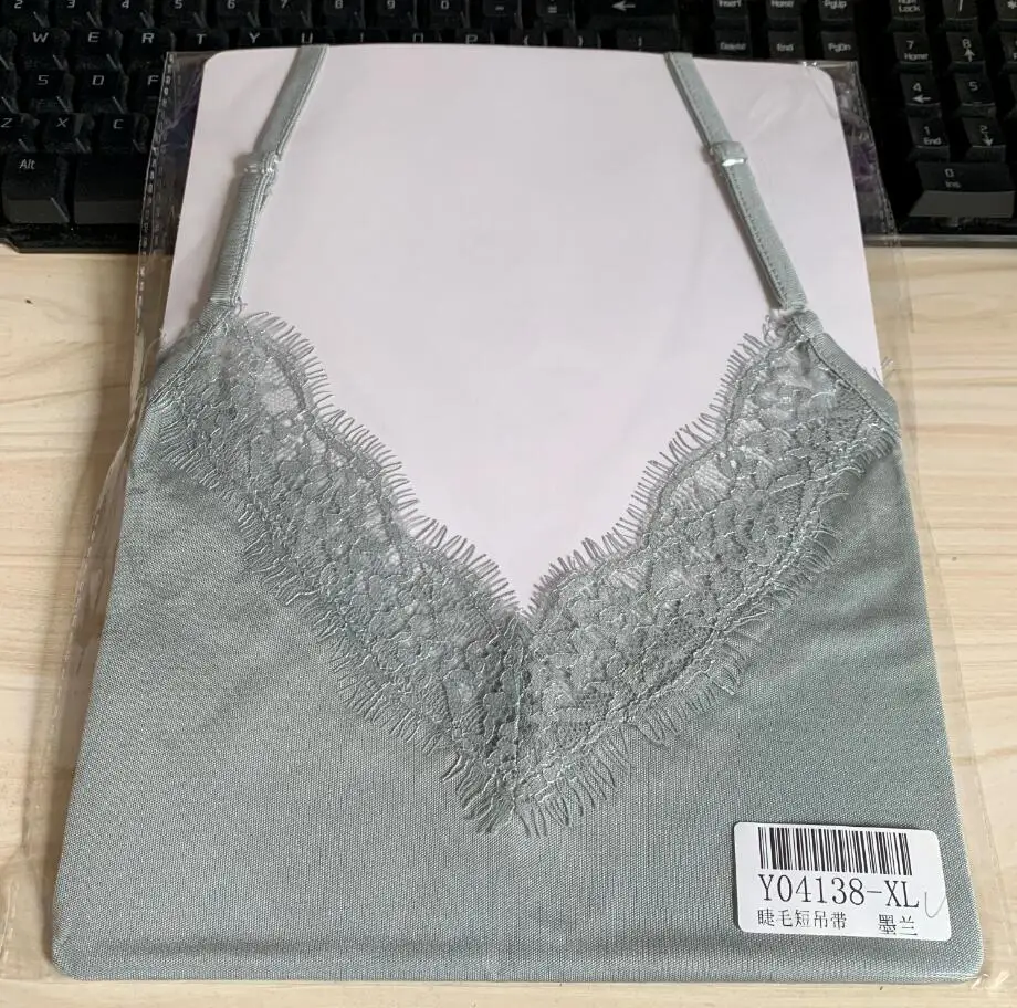 gray green 1 шт., 50% шелк, 50% вискоза, вязаный кружевной топ с v-образным вырезом, майка, рубашка, одежда для сна на тонких бретелях, SS005 - Цвет: gray green