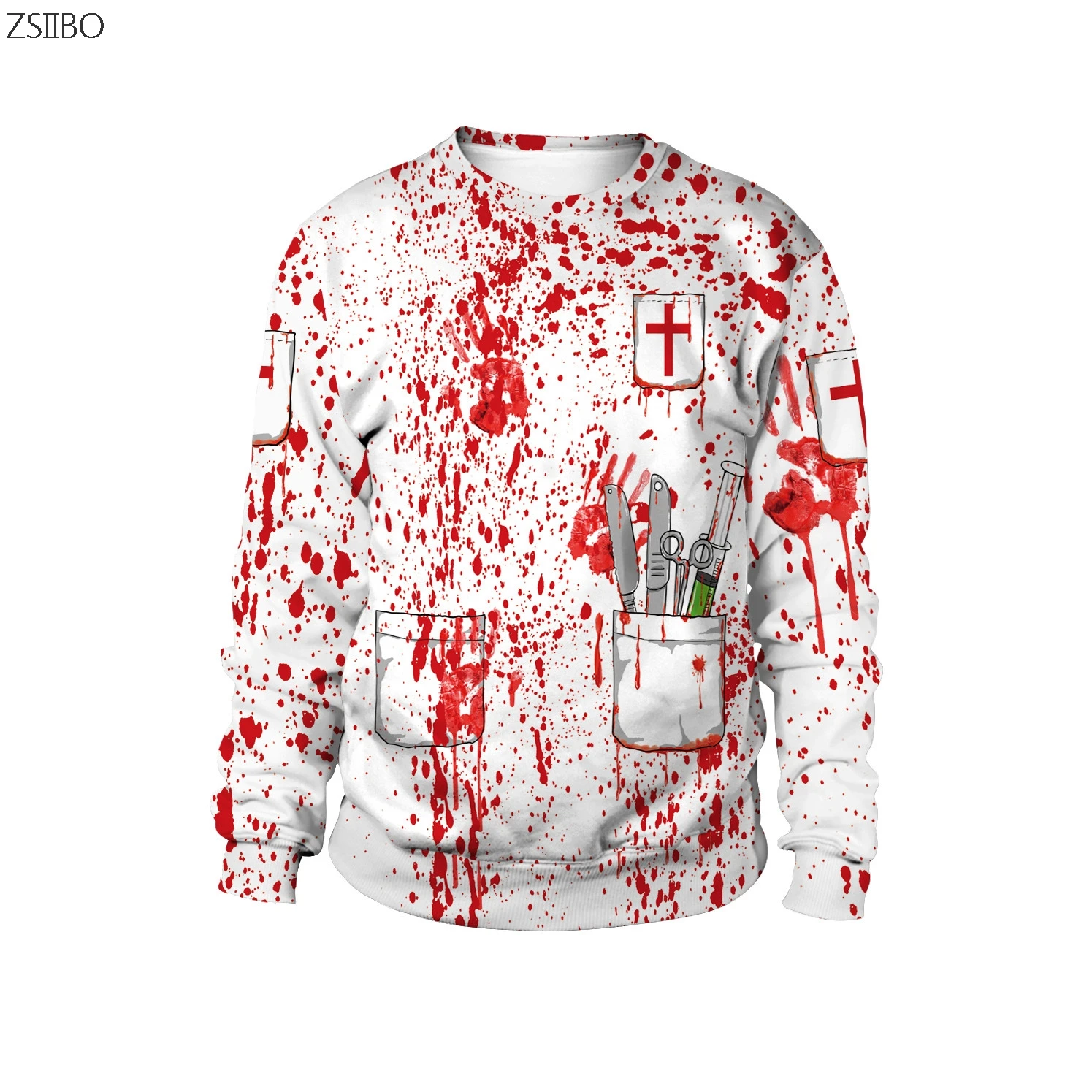 Streetswear Новый 3D вечерние Vetements Хэллоуин Толстовка шею Хип хоп толстовки улица Топы