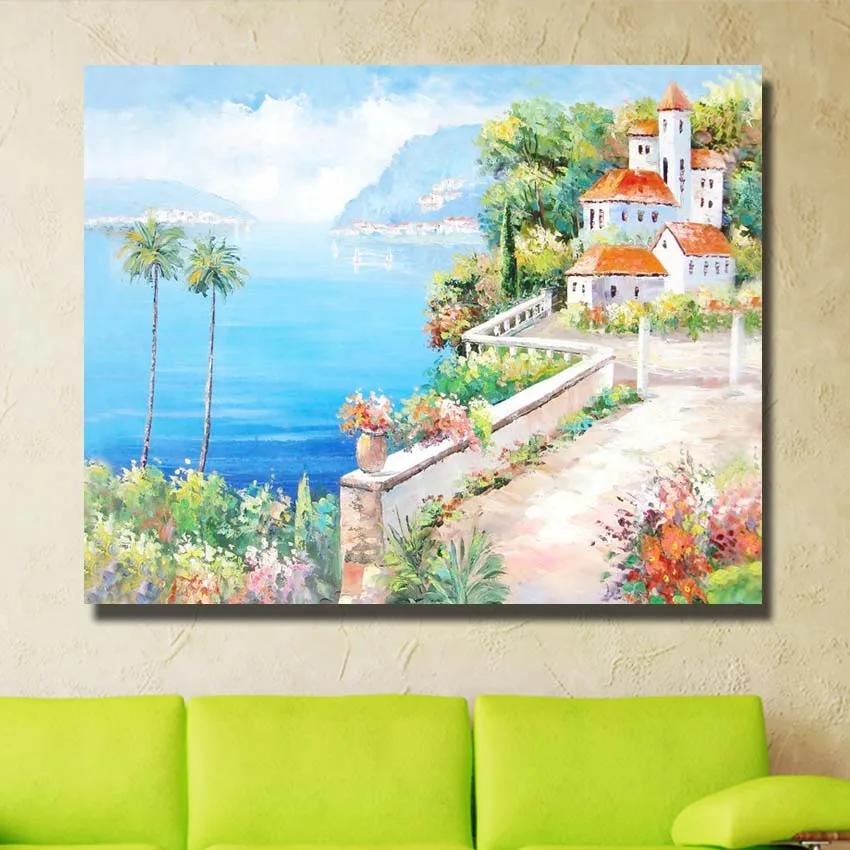 Frameless cheap Hand Painted Oil Painting On Canvas Modern Art Spring seaside beautiful picture for Living Room home decoration | Дом и сад
