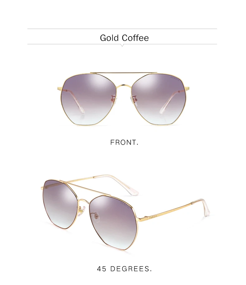 PARZIN Women's Sunglasses Brand Designer High Quality Metal Large Frame Sunglasses Fashion Light Color Trend Sunglasses New
