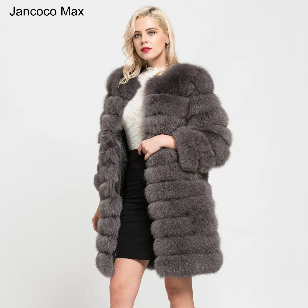 Jancoco Max 11 строк зимние теплые длинные пальто из натурального Лисьего меха женская верхняя одежда высокого качества натуральная Меховая куртка Верхняя одежда S7169