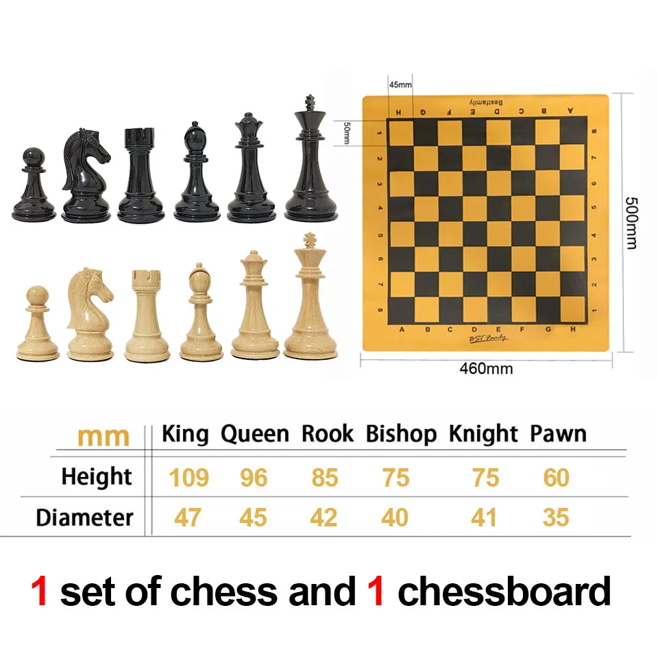 chess set and board Пластиковая имитация деревянных шахматных фигур, высота короля 109 мм, процесс обшивки и металлическое усиление шахматной игры Chessman IA5 - Цвет: chess set and board