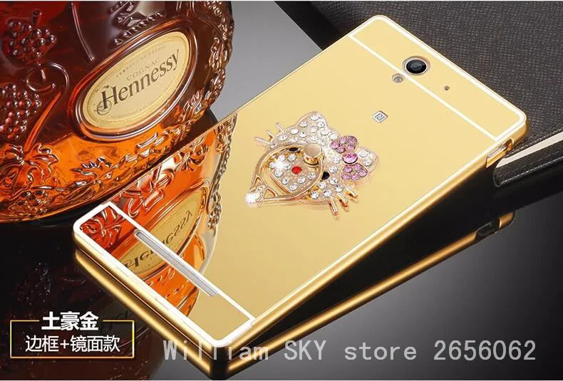 Для Sony Xperia C3 S55T S55U D2533 Случае Зеркало Алюминиевая Рама + Акриловые с Алмазной Кошка