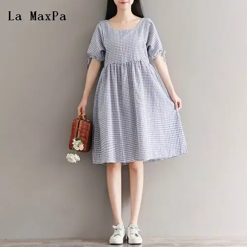 La MaxPa Mori Girl летнее женское Милое Платье голубое розовое клетчатое Femininos Vestidos с