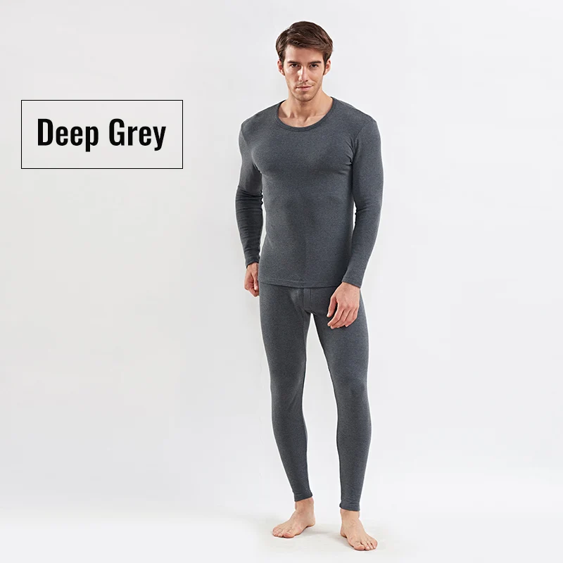 deep grey Качественное хлопковое термобелье мужское зимнее плотное теплое термобелье с круглым вырезом дышащее Брендовое хлопковое термобелье - Цвет: deep grey