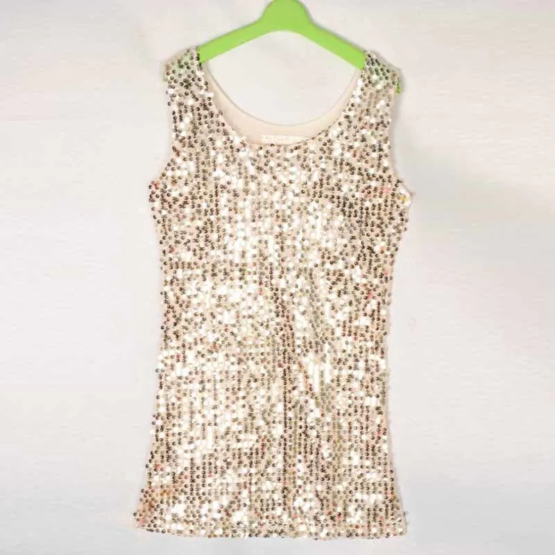 gold sequins gold Плюс размер 3xl топ с блестками, сексуальные безрукавные топы, жилет с блестками, женские топы с круглым вырезом, рубашка, однотонные золотые блузы, Размер 4xl - Цвет: gold sequins gold