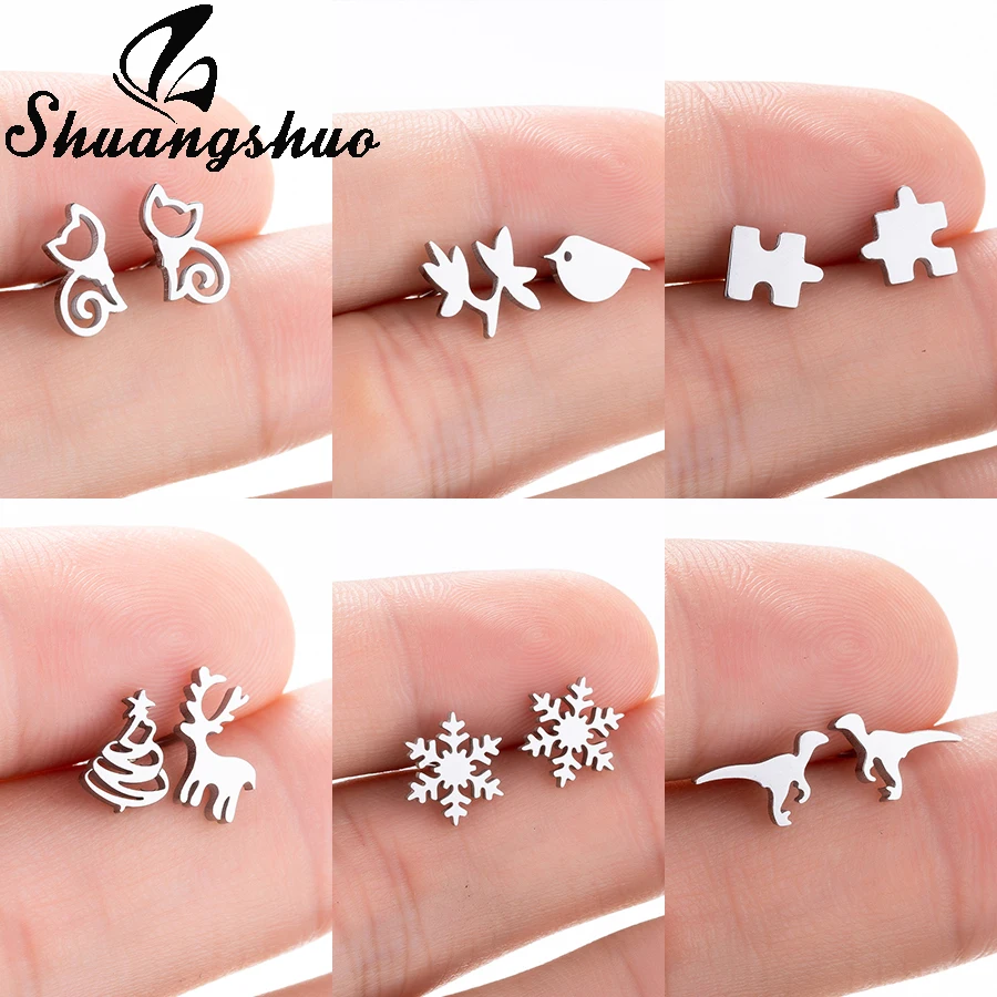 

Shuangshuo Stainless Steel Stud Earrings For Women Cute Earings Animal Cat Earring boucle d'oreille femme oorbellen