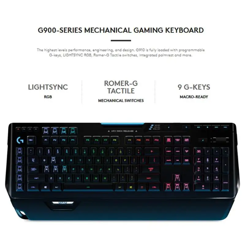 Механическая игровая клавиатура logitech G910 Orion Spark RGB, оригинальные игровые клавиатуры с подставкой для рук, 9 программируемых клавиш для компьютера