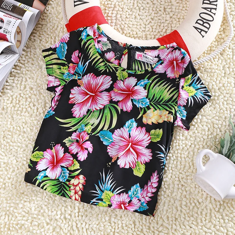 Новинка 2017 года летняя модная юбка с цветочным рисунком для девочек + черный