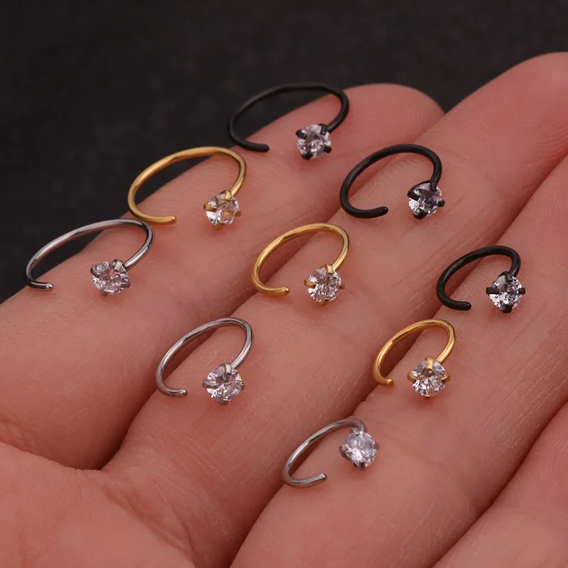 Sellsets, 1 шт., полуобруч, кольцо для носа, 20 г, пирсинг носа, открытый нос, обруч, ноздри, кольцо, CZ, спиральный для хряща, серьги-гвоздики