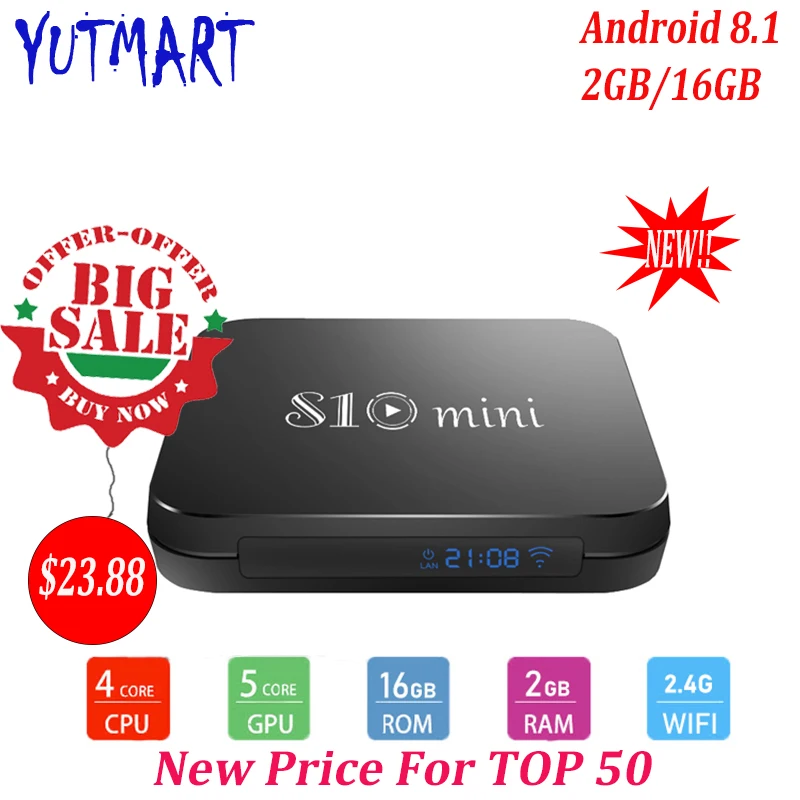S10 Мини Android 8 1 Смарт ТВ BOX Amlogic S905W 2 Гб DDR3 16 GB EMMC ROM Декодер каналов кабельного