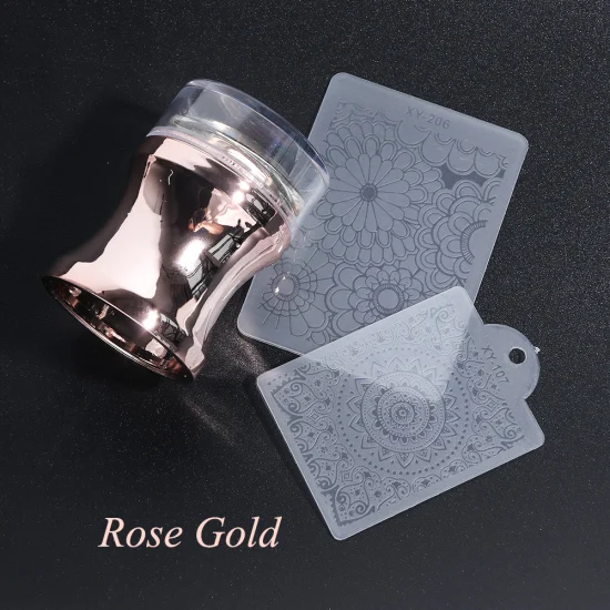 Rose Gold 3 шт зеркальный штамп для ногтей, набор скребок, прозрачный силиконовый лак для ногтей, печать для штамповки пластин, инструменты для дизайна ногтей TR1033 - Цвет: Rose Gold