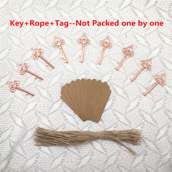 Rose gold-Kraft 50 шт. DIY Свадебные сувениры Винтаж Клевер ключ открывалка для бутылок с бирками Свадебные сувениры возврат подарок для гостей вечерние аксессуары - Цвет: Rose gold-Kraft