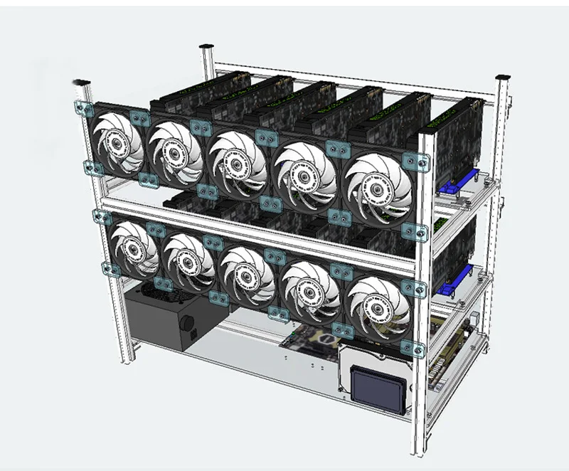 14 gpu горная установка Стекируемый чехол для стойки рамка BTC шахтер алюминиевый корпус Серверный корпус для ETH XMR GTX 10801060 RX 470 580 P106