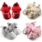 Туфли для новорожденных, с пайетками и цветами, Нескользящие, на возраст 0-18 месяцев