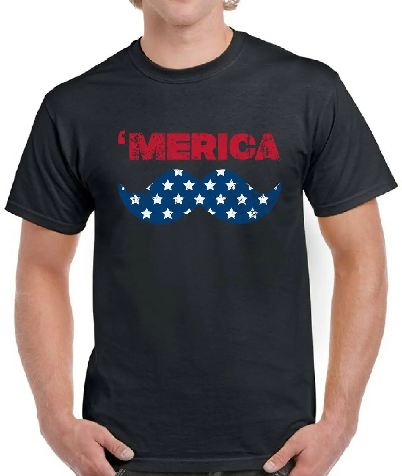 Мужская футболка с американским флагом Merica топы усами Америка США 4 июля | одежда
